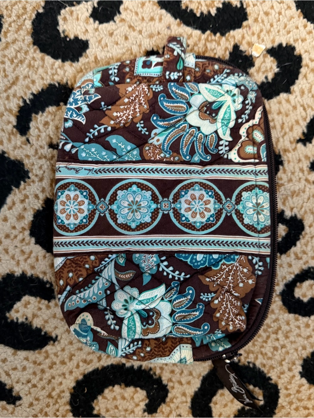 Vera Bradley Brown Teal Cream Floral Quilted Cosmetic Case